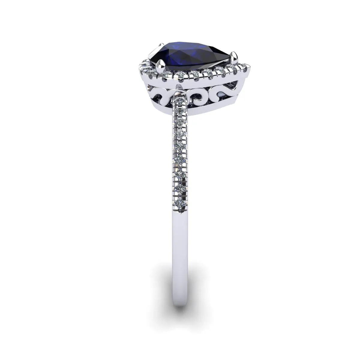 1 Carat Pear Shape Sapphire And Halo Diamond Ring In 14 Karat White Gold