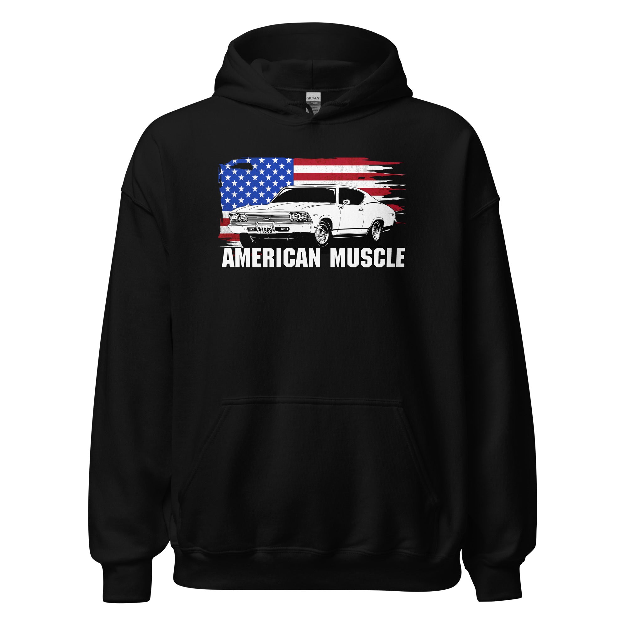 1969 Chevelle Car Hoodie Sweatshirt With American Flag Design