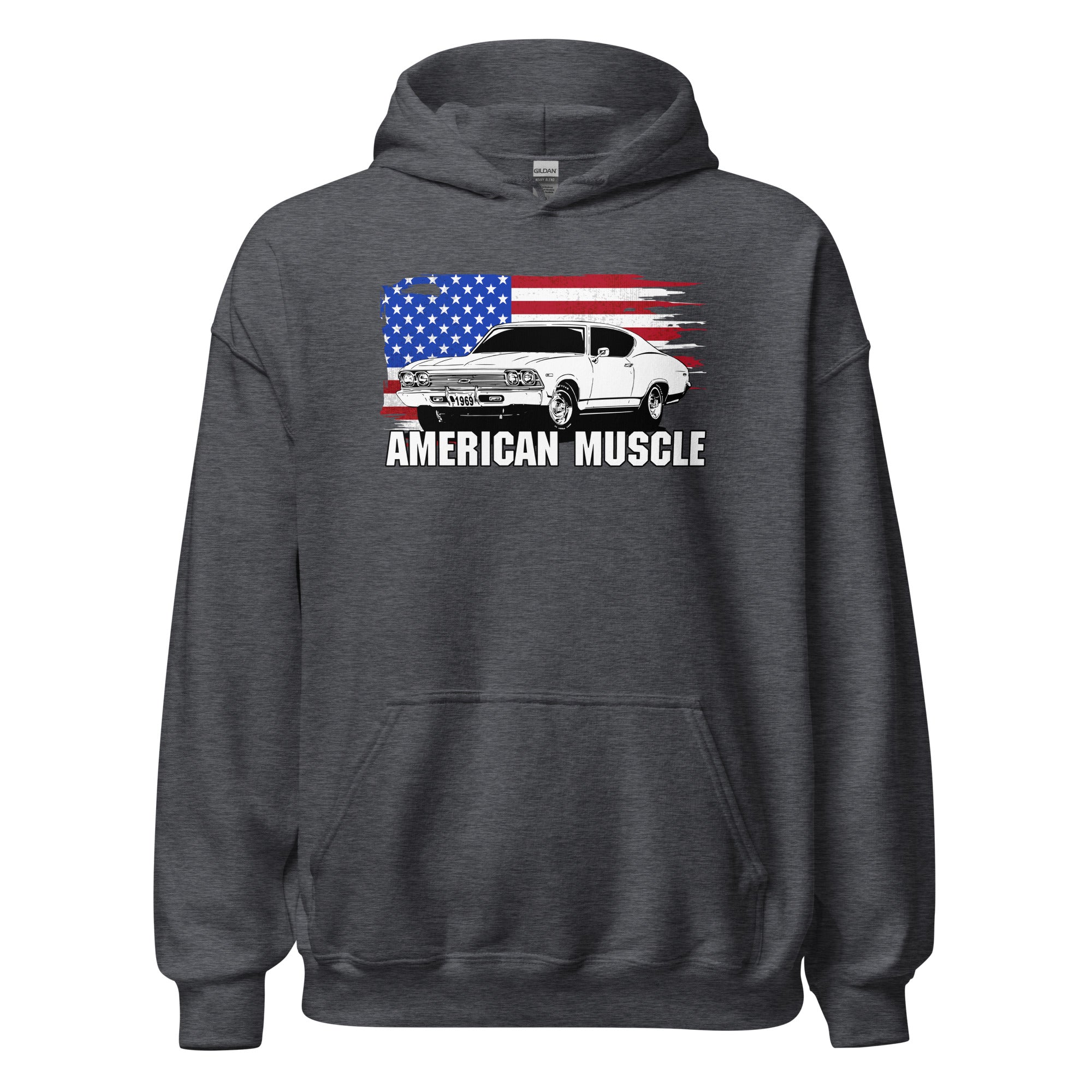 1969 Chevelle Car Hoodie Sweatshirt With American Flag Design