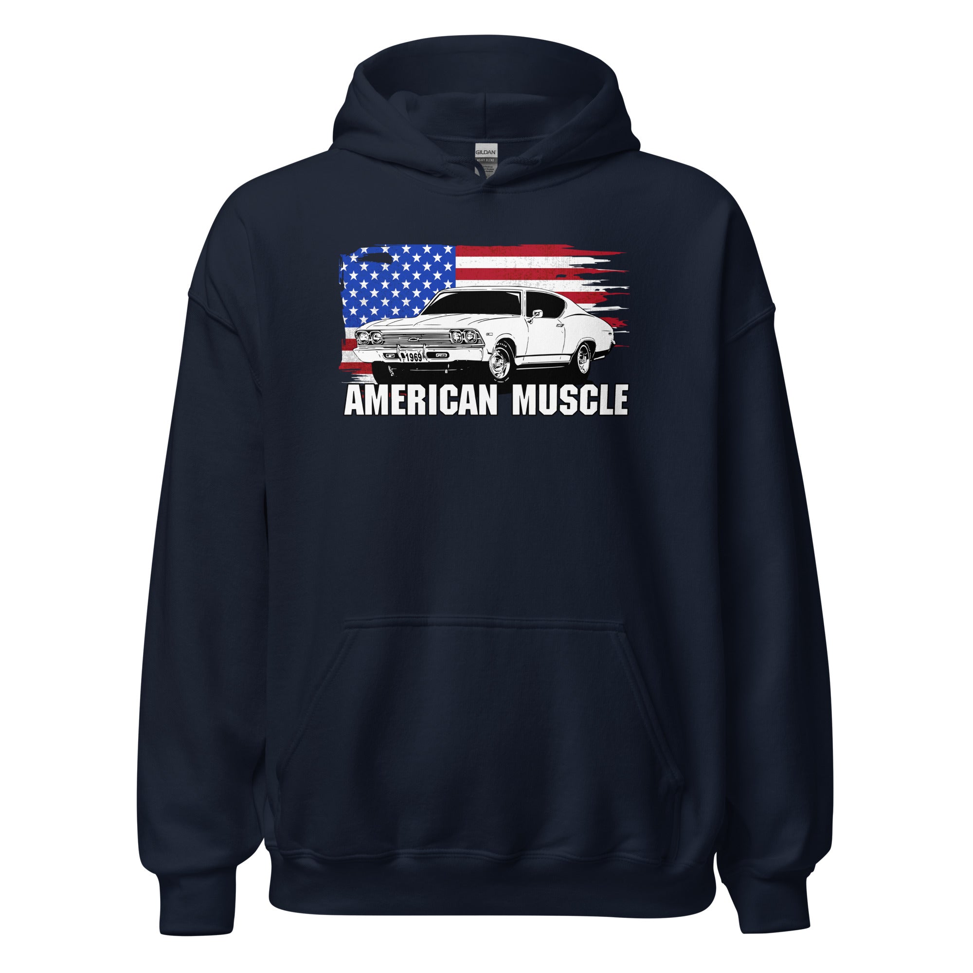 1969 Chevelle Car Hoodie Sweatshirt With American Flag Design