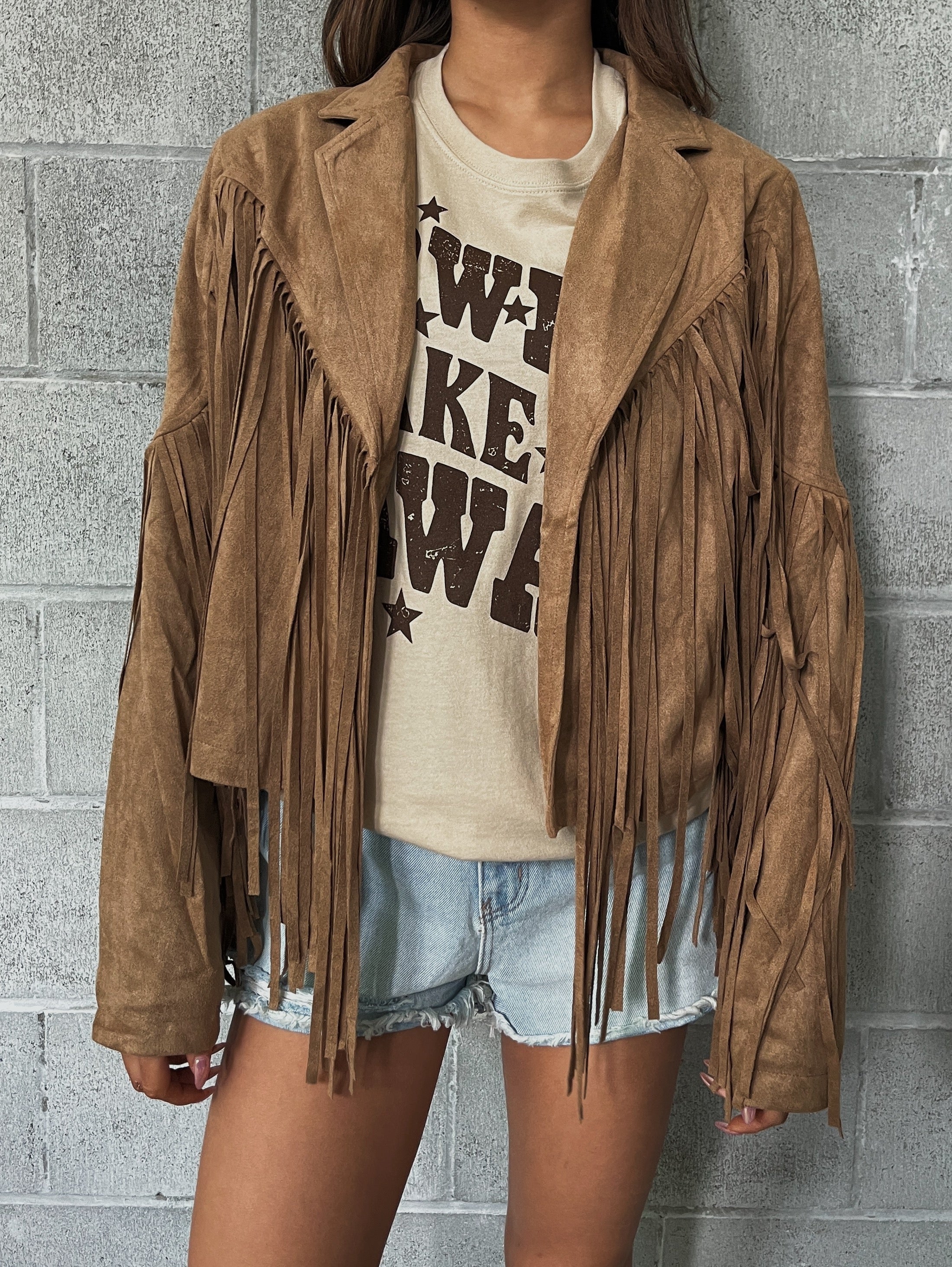 27 Faux Suede Fringe Jacket