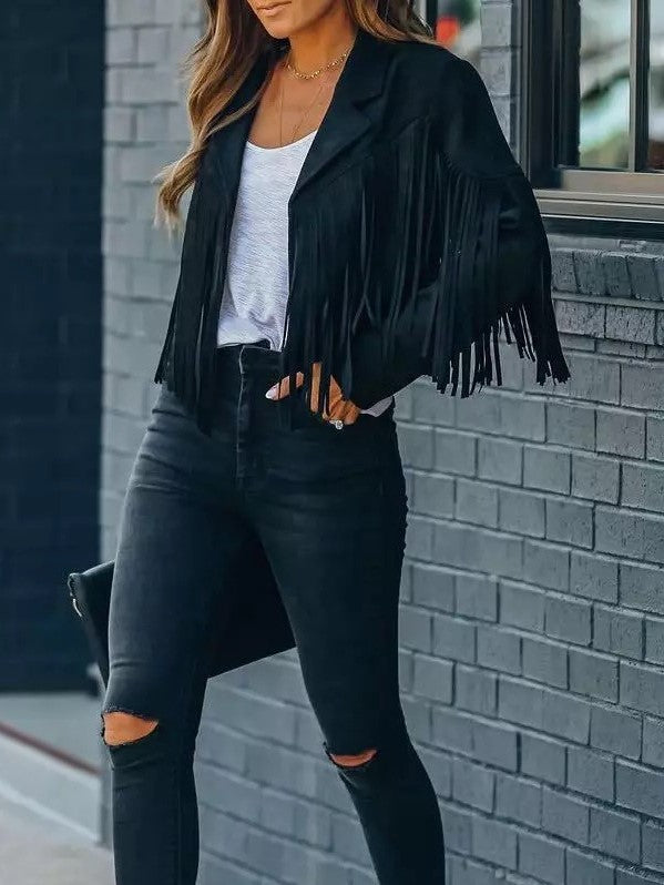 27 Faux Suede Fringe Jacket