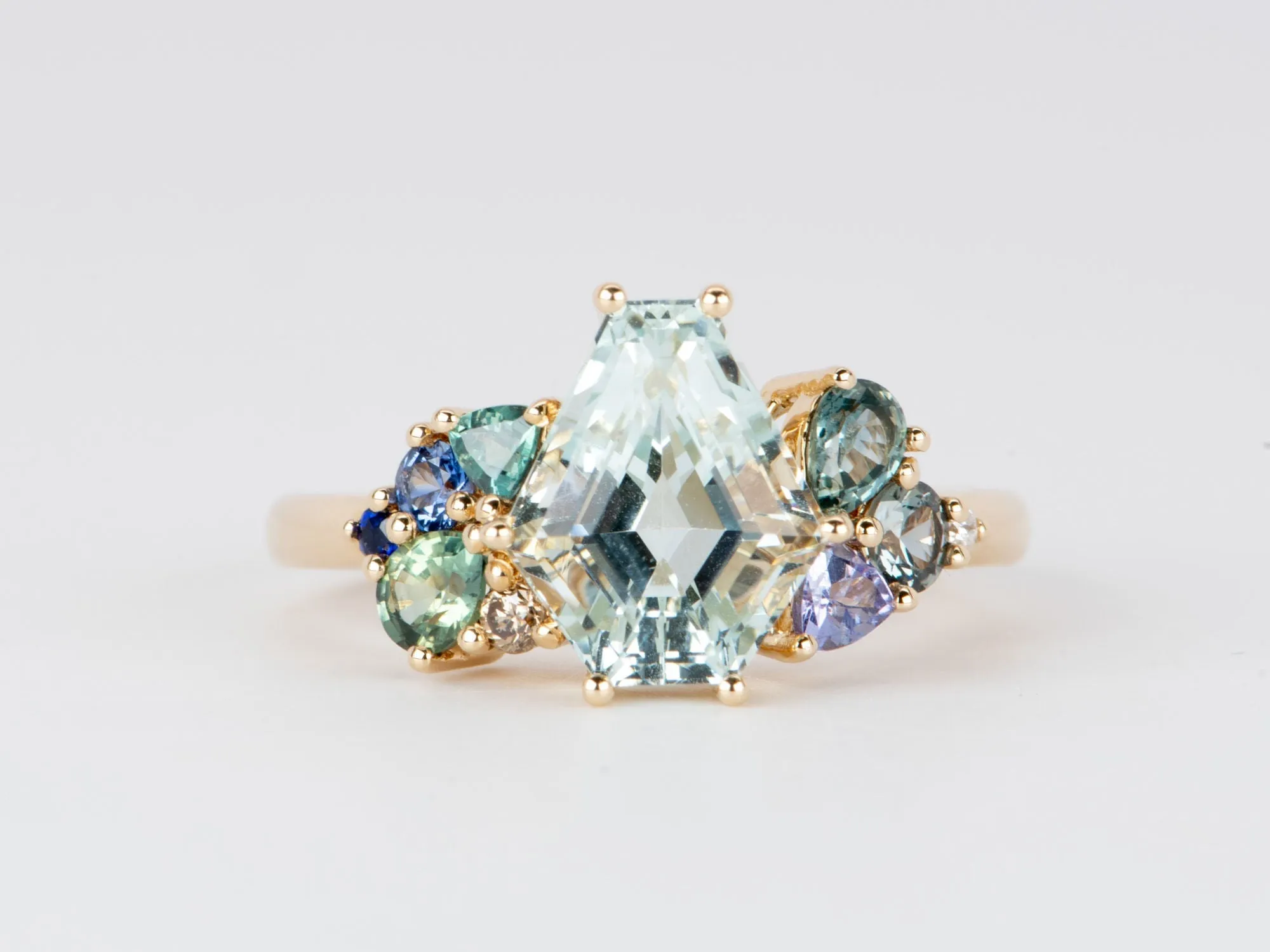 2.79ct Fancy Cut Aquamarine Cluster Ring 14K Gold R6653