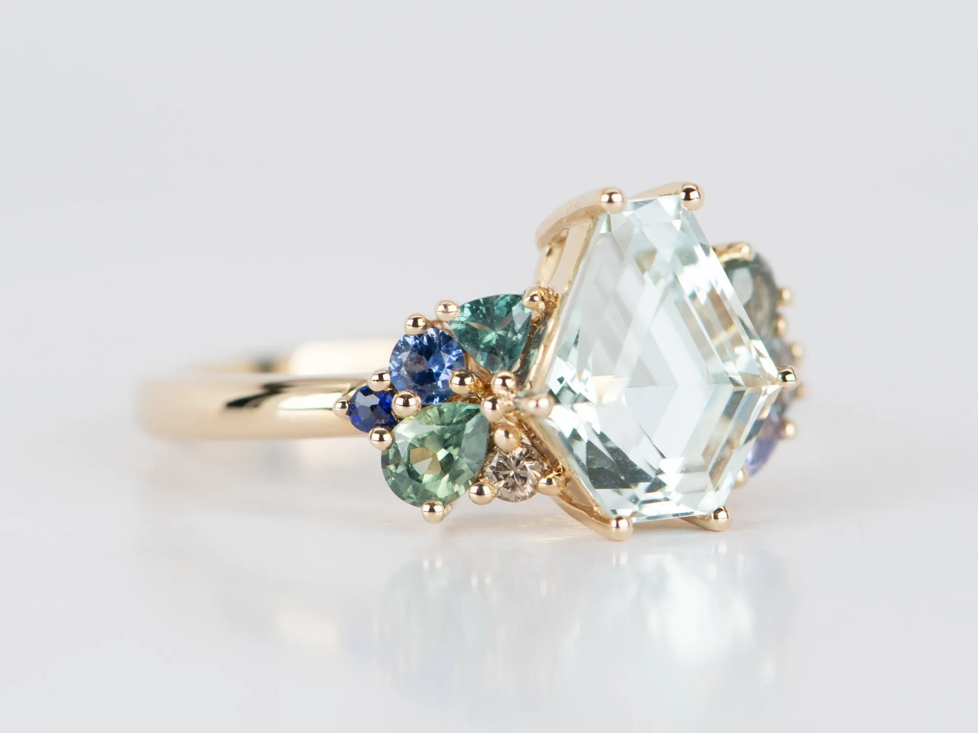 2.79ct Fancy Cut Aquamarine Cluster Ring 14K Gold R6653