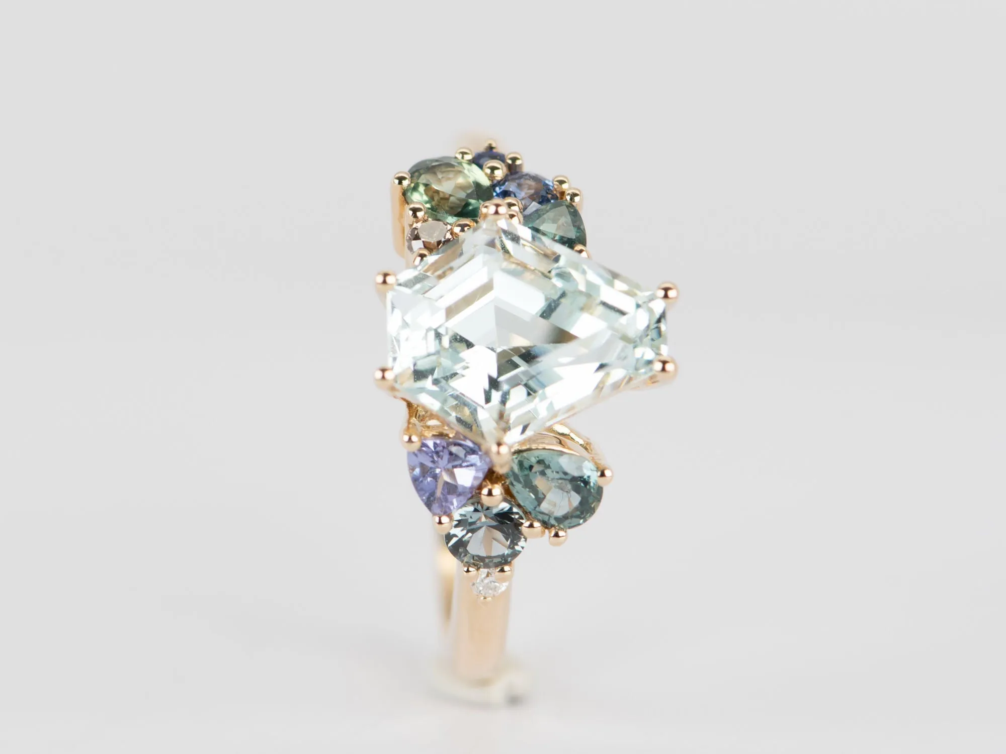 2.79ct Fancy Cut Aquamarine Cluster Ring 14K Gold R6653