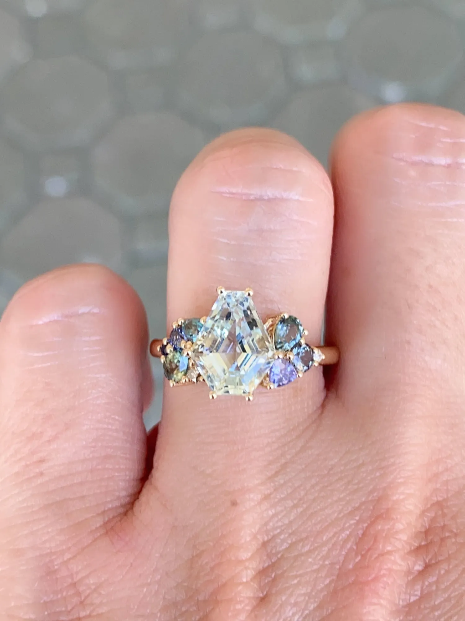 2.79ct Fancy Cut Aquamarine Cluster Ring 14K Gold R6653