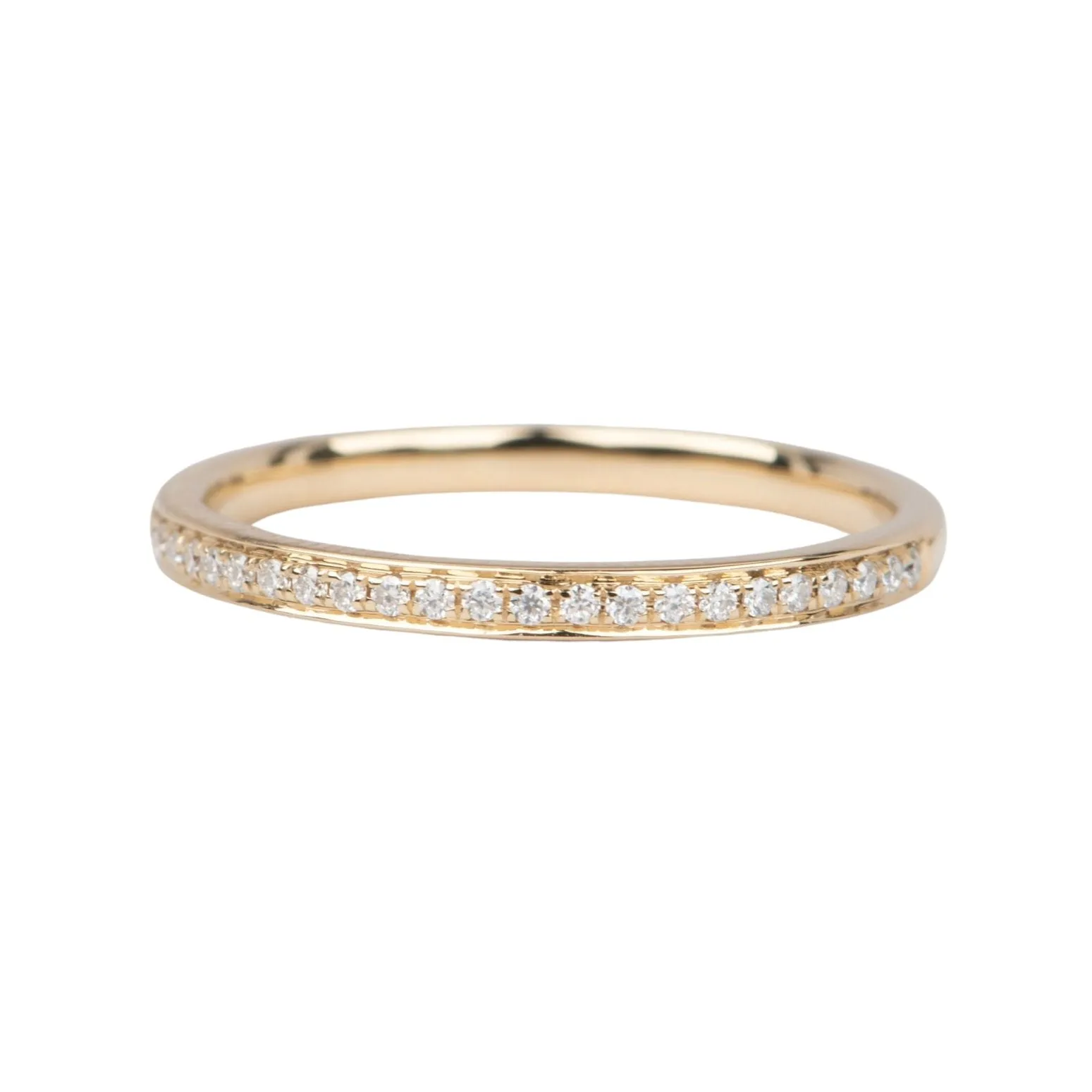 2mm Wide Wedding Band with Moissanite 14K Gold R5082