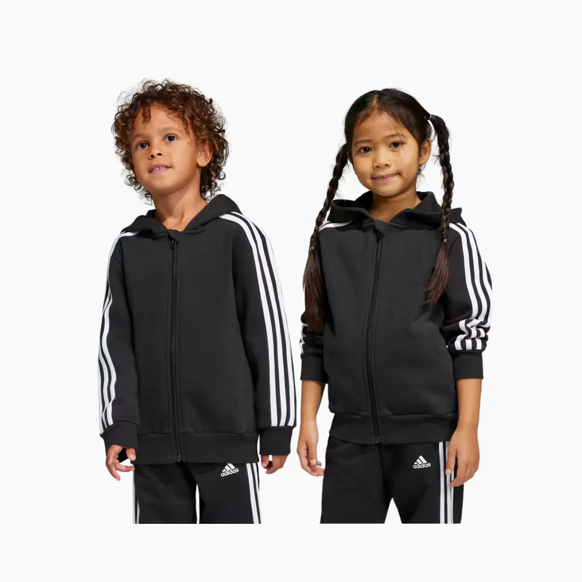 Adidas Essentials 3 Stripes Kids Unisex Zip Hoodie (3-8 Years) -Black / White