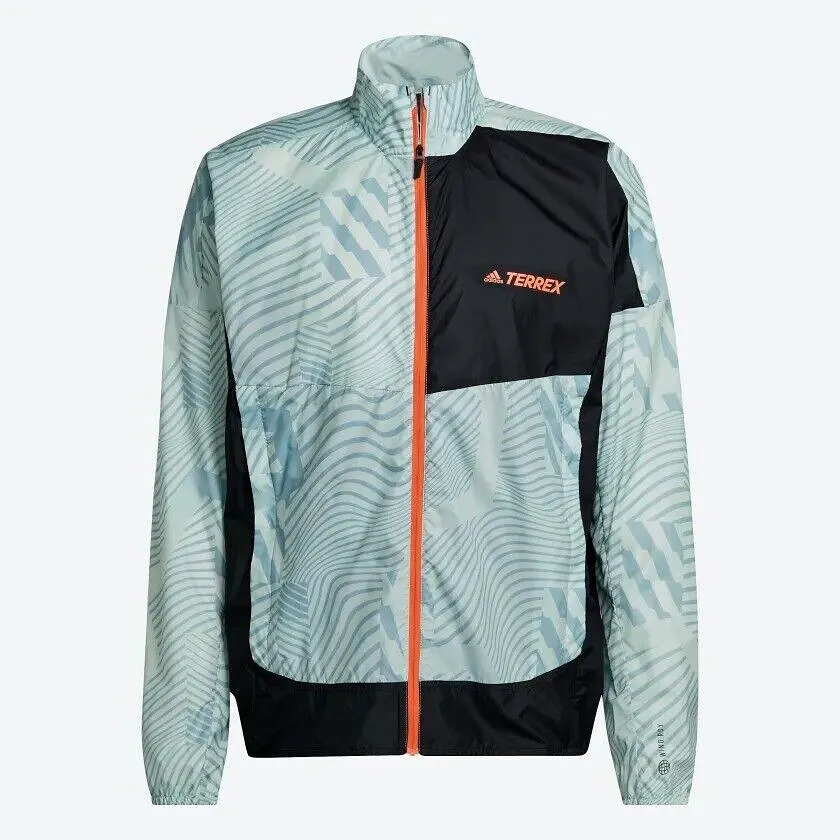 adidas TERREX Trail Running Windbreaker Mens Jacket Blue Or Green Coat Parley