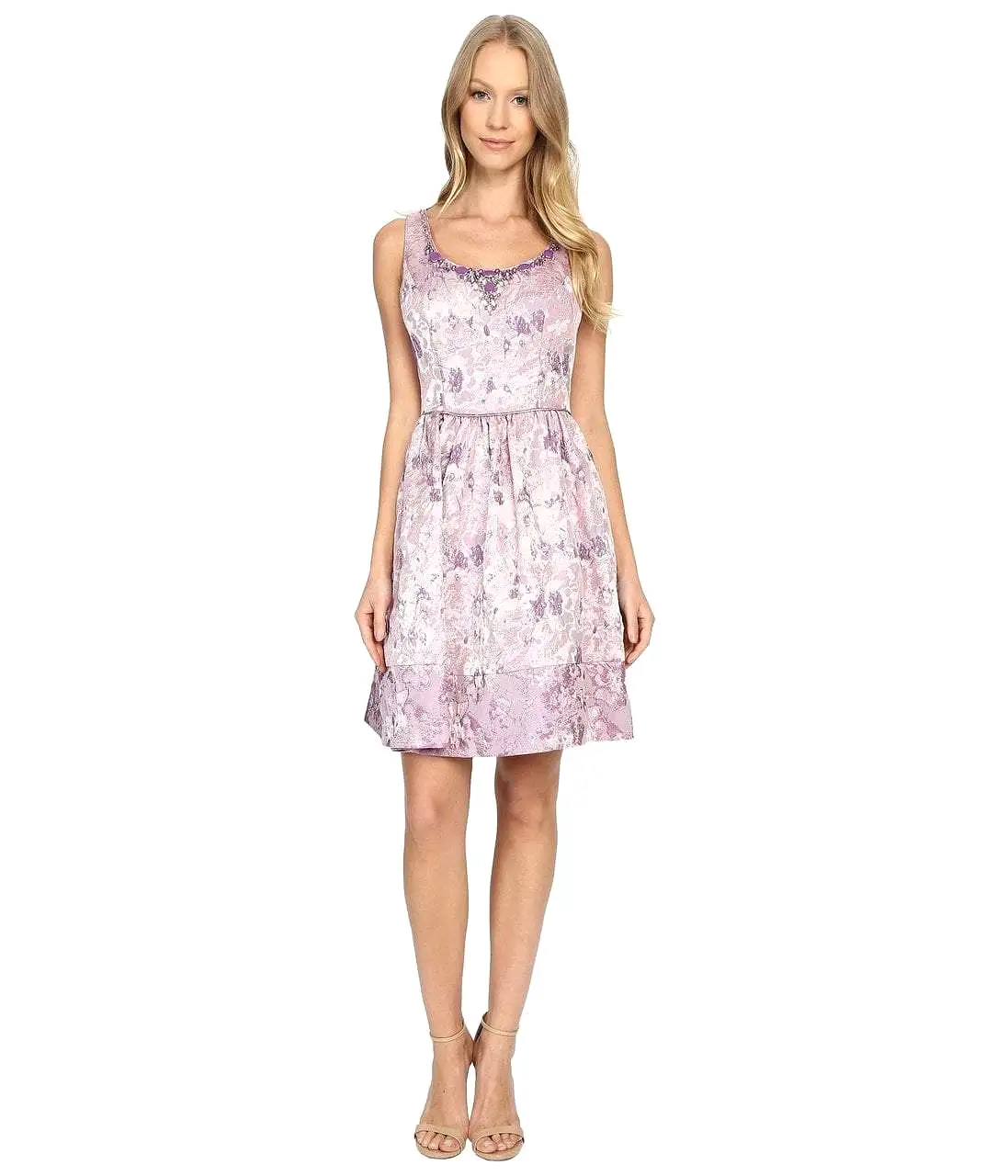 Adrianna Papell - 41919570 Metallic Jacquard  Floral Cocktail Dress