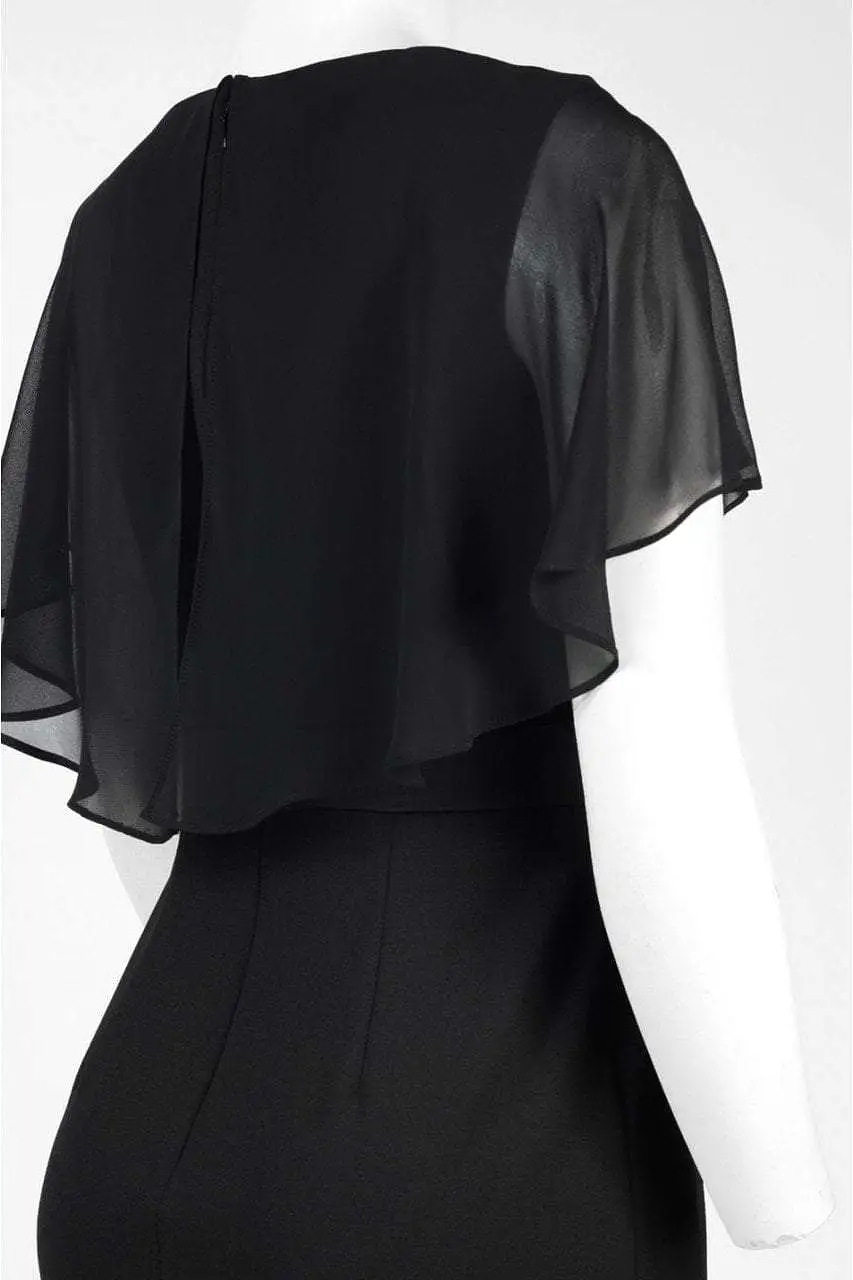 Adrianna Papell - AP1D100542 Sheer Ruffle Cape Little Black Dress