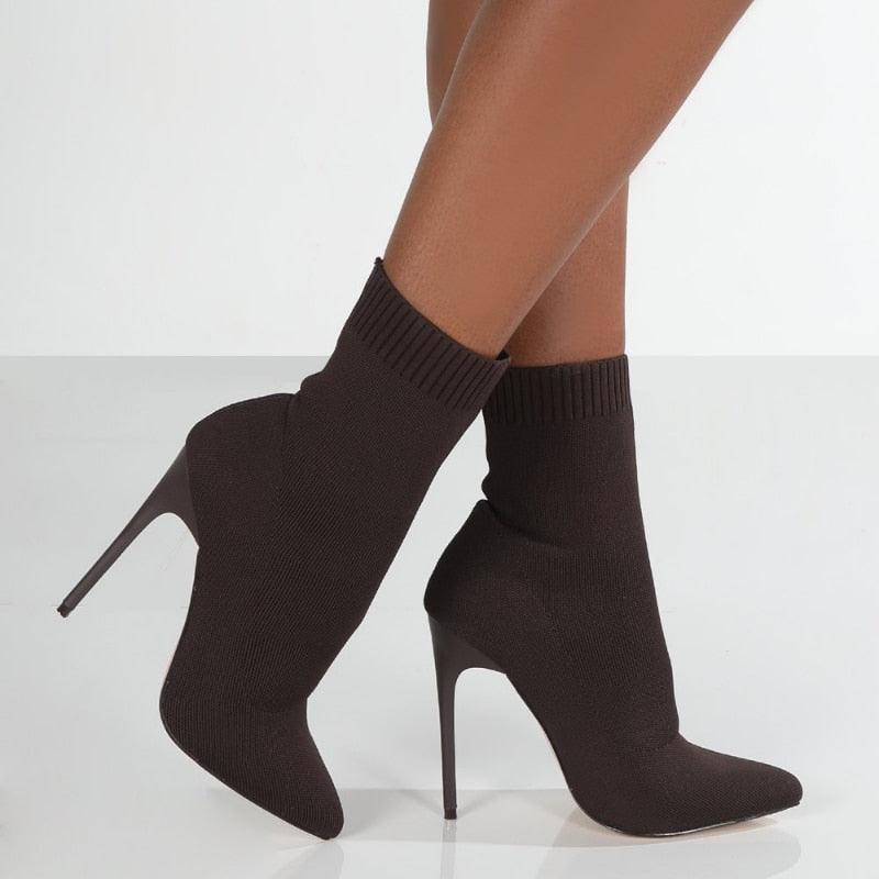 Ankle Boots Pointed Toe High Heels Slip-On Boots