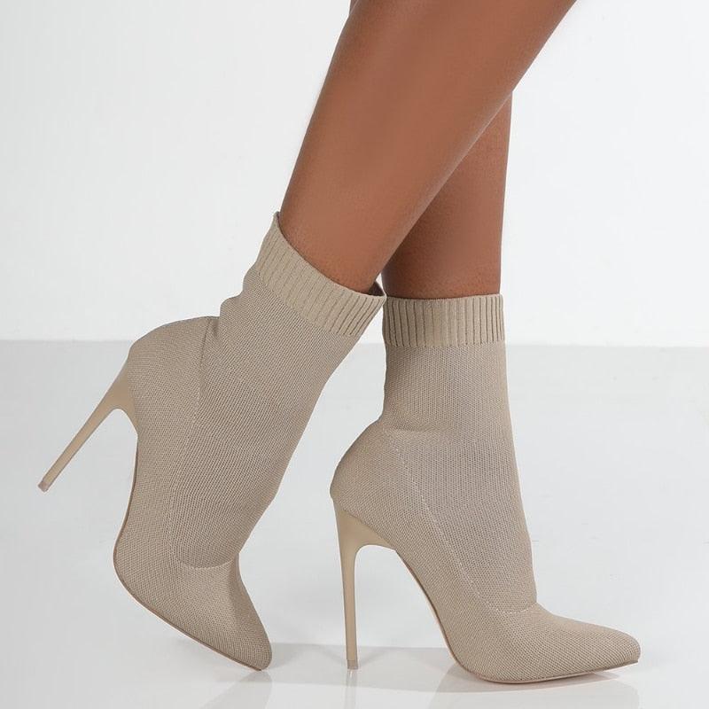 Ankle Boots Pointed Toe High Heels Slip-On Boots