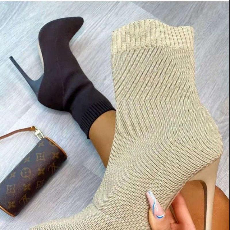 Ankle Boots Pointed Toe High Heels Slip-On Boots