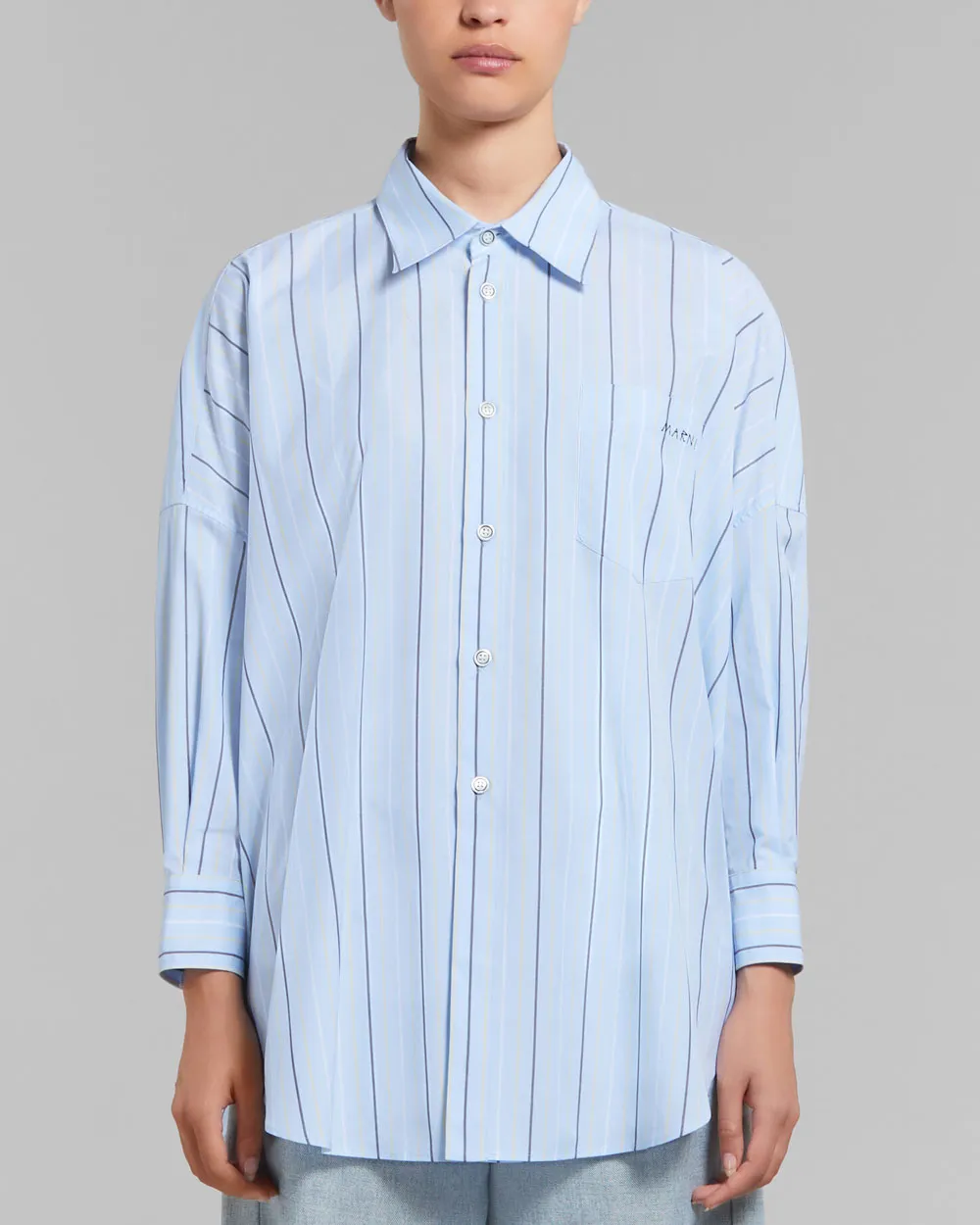 Aqua Marine Stripe Oversized Long Sleeve Shirt