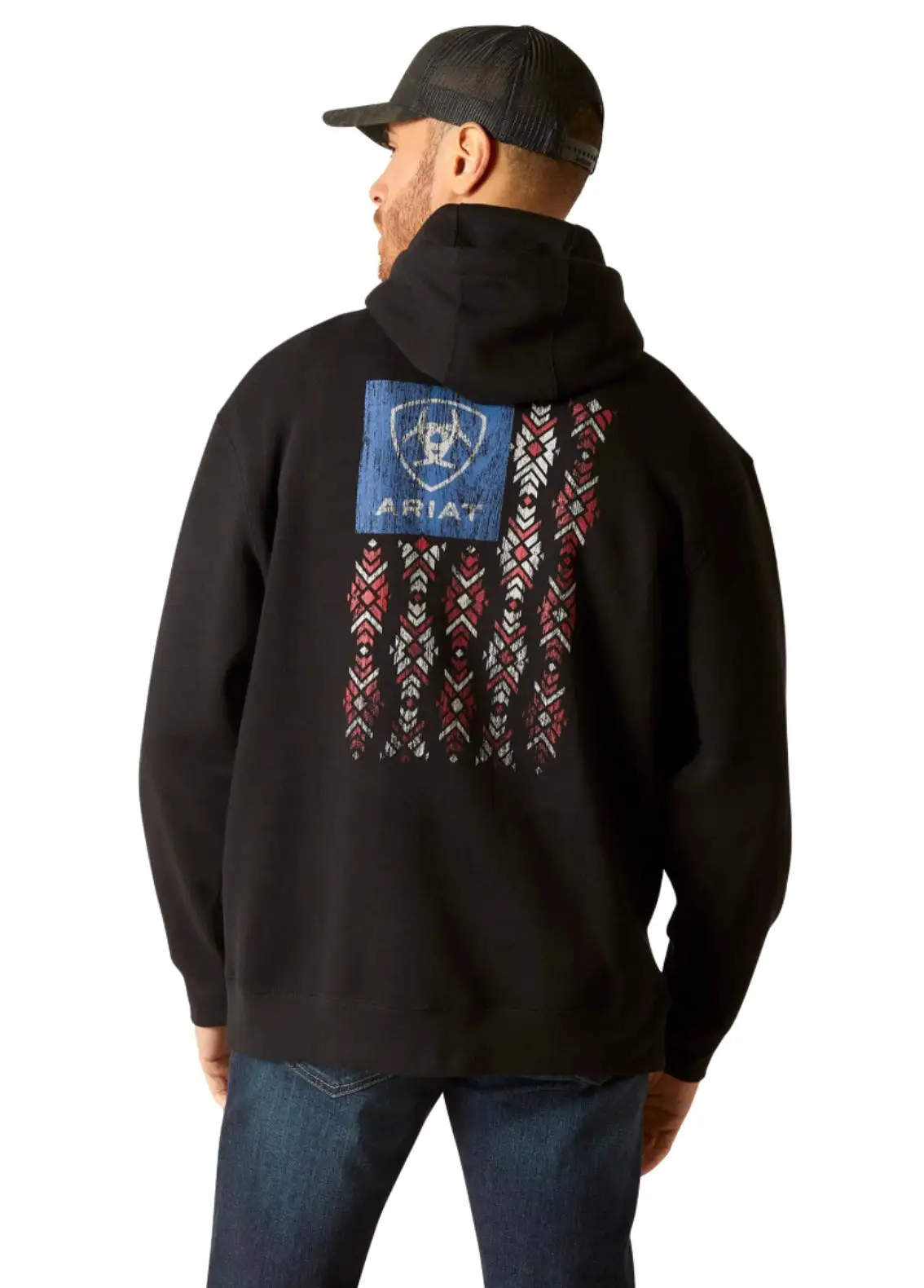 ARIAT MEN'S ZUNI FLAG BLACK HOODIE SWEATSHIRT