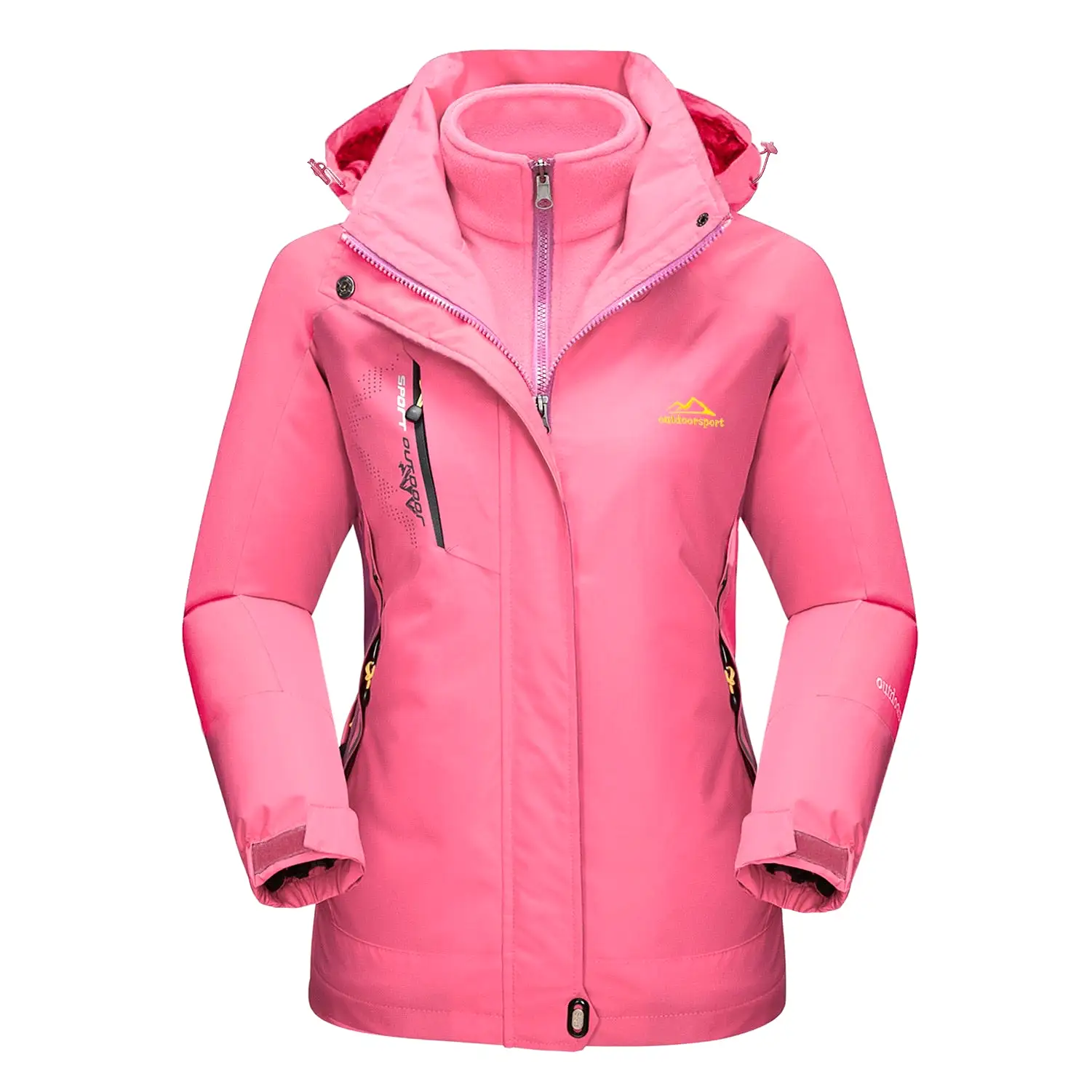 Ashore Outdoor Shop 3 in 1 Fleece Lining Jackets Women's Winter Ski Snowboard Jackets Hooded Coats Windproof Water Resistance Hi