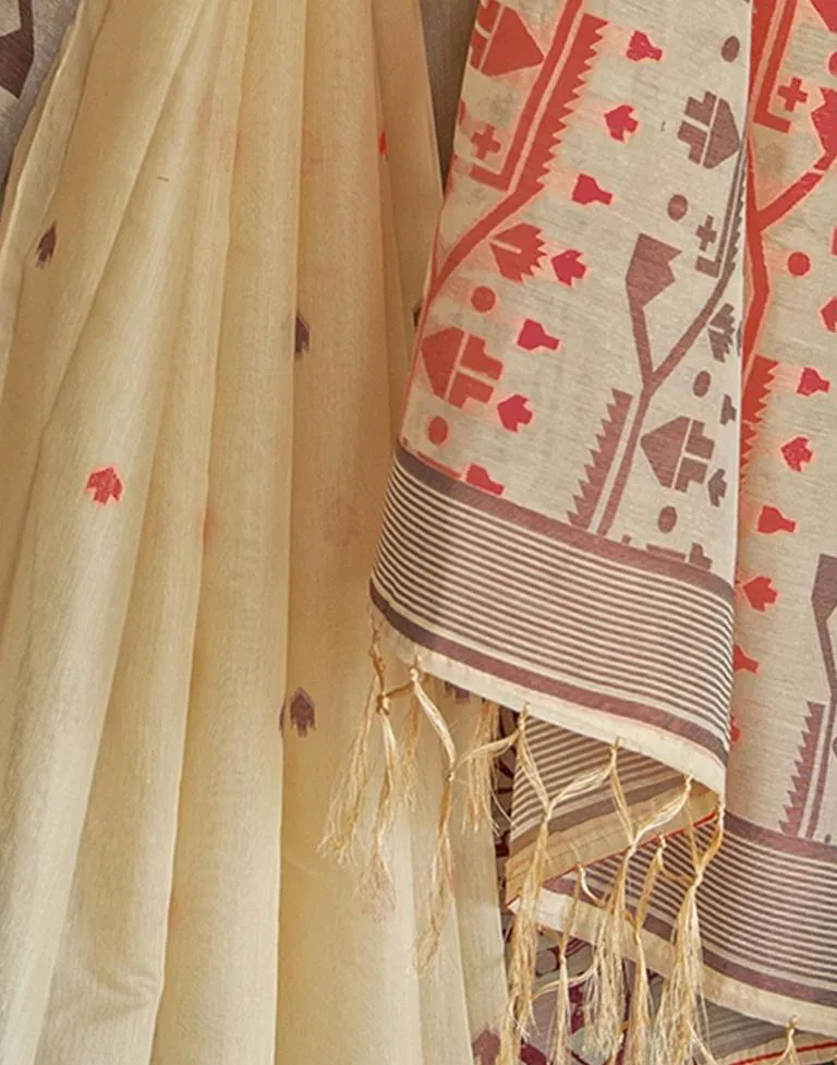 Beige Cotton Woven Sarees