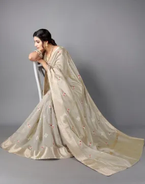 Beige Embroidery Saree