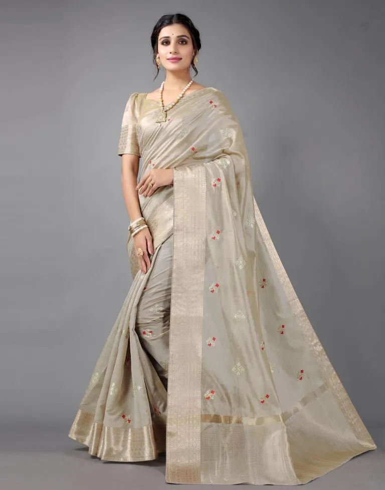 Beige Embroidery Saree