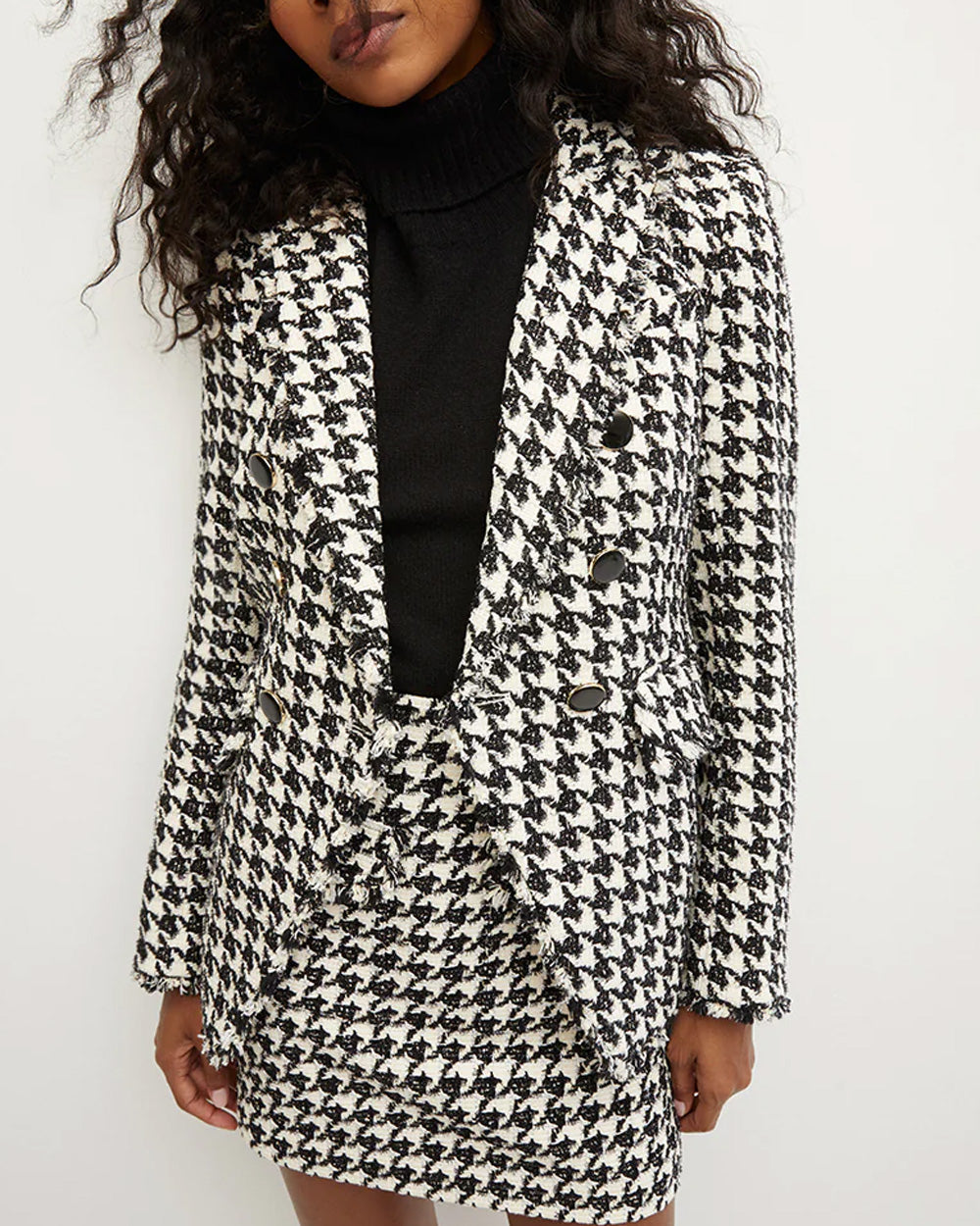 Black and Off White Houndstooth Miller Dickey Jacket