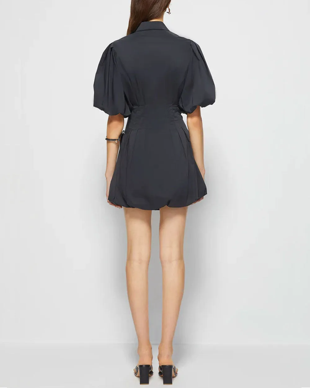 Black Cleo Balloon Pintuck Mini Dress