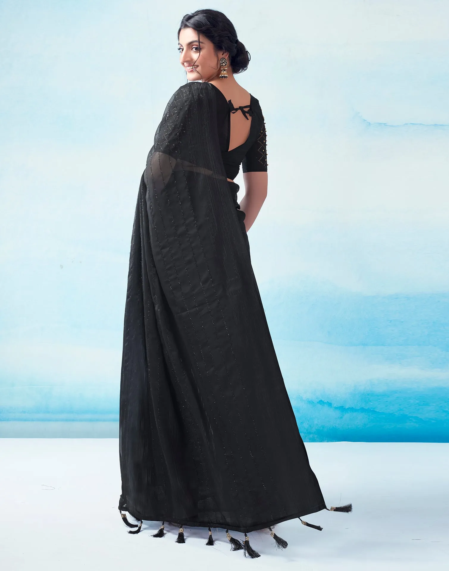 Black Georgette Plain Saree