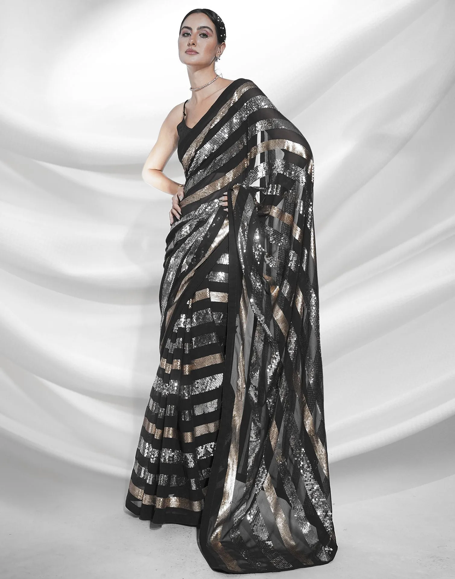 Black Sequence Saree