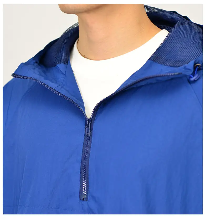 Blue Color Block Hooded Windreaker Jackets For Mens Hiphop Streetwear