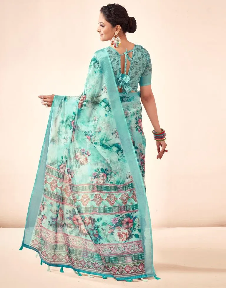 Blue Linen Printed Sarees