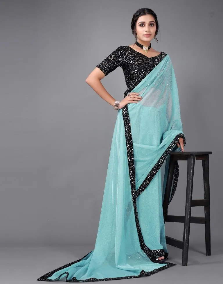 Blue Sequins Saree