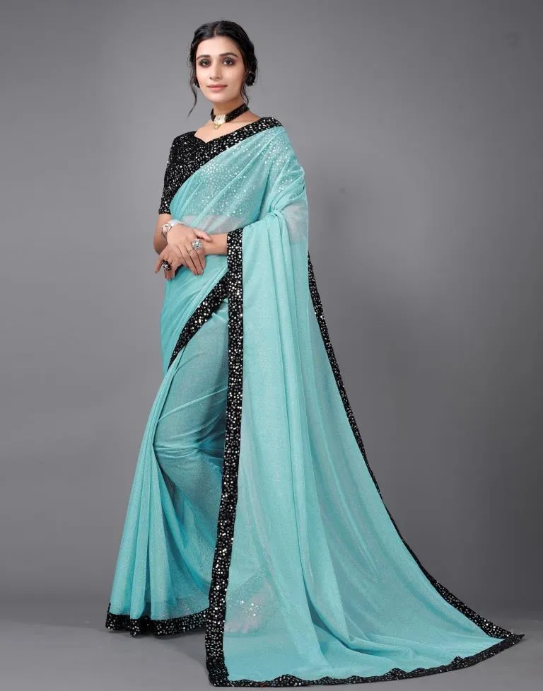 Blue Sequins Saree