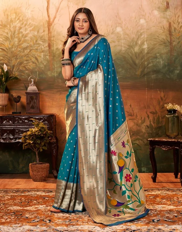 Blue Silk Woven Sarees