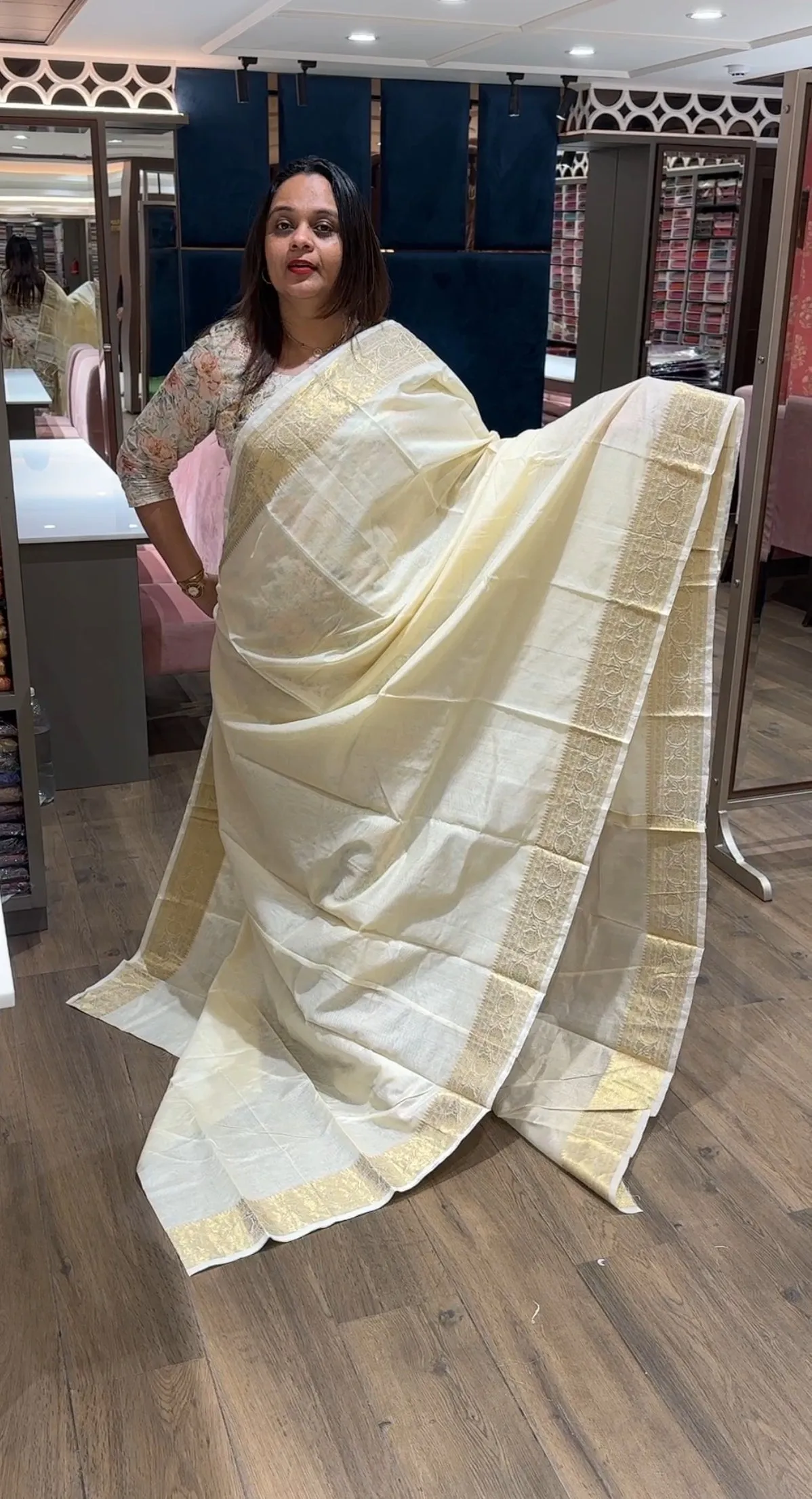 BUDGET BUY KERALA CREAM SAREE - IHA 15036