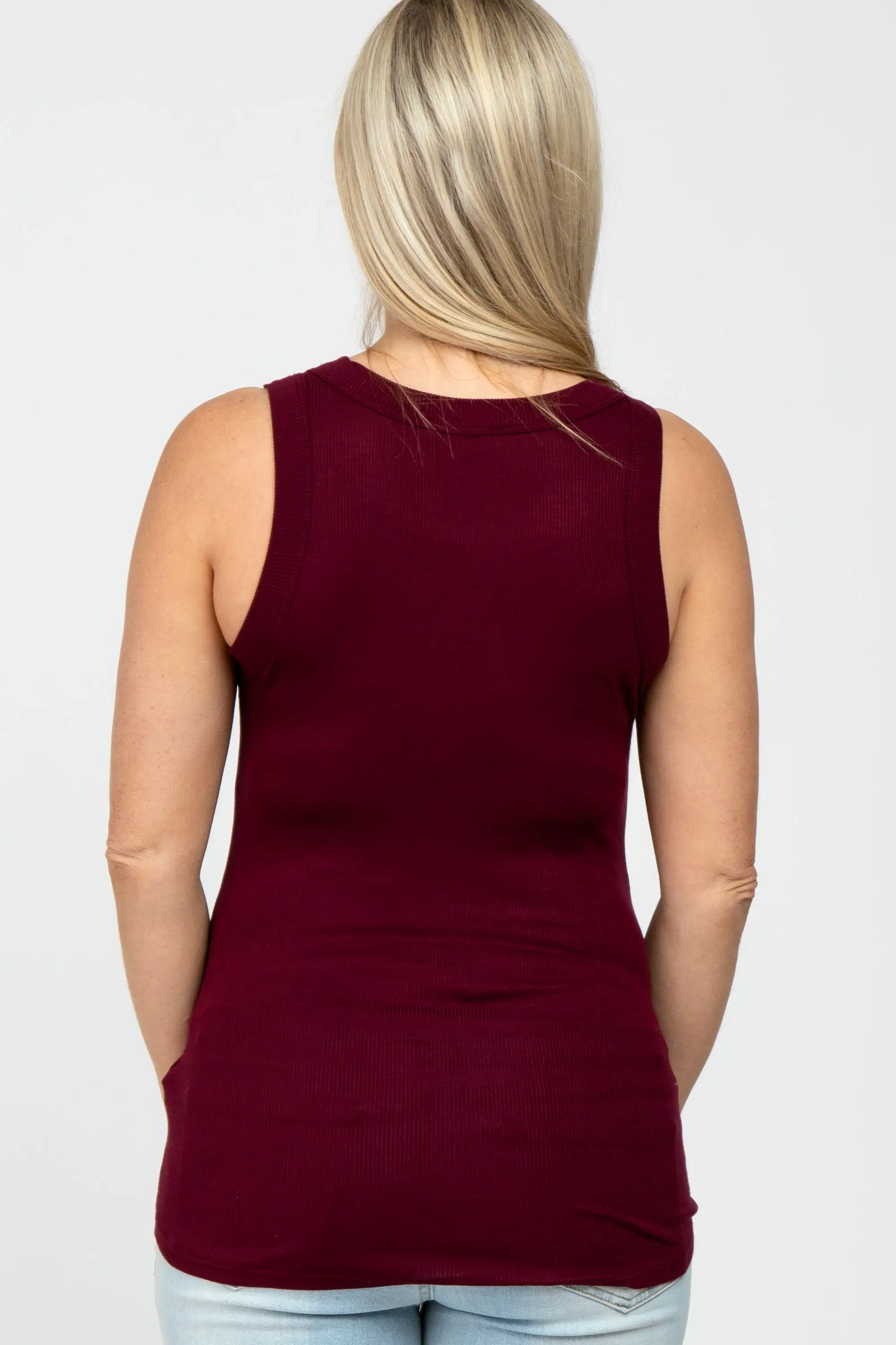 Burgundy Ribbed Sleeveless Maternity Top