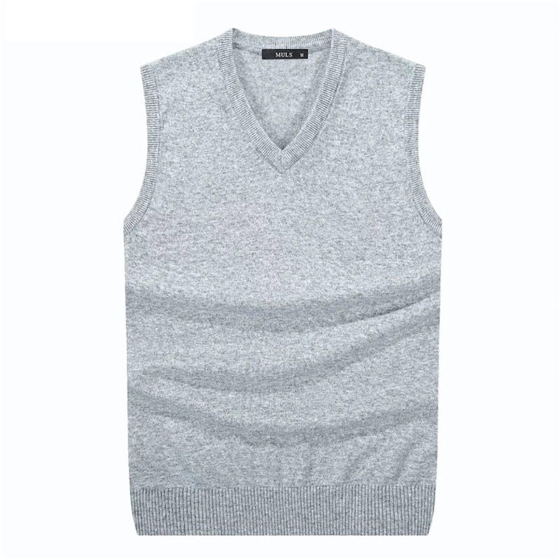 Business Casual Men's Solid V Neck Sleeveless Knitted Vest Sweater