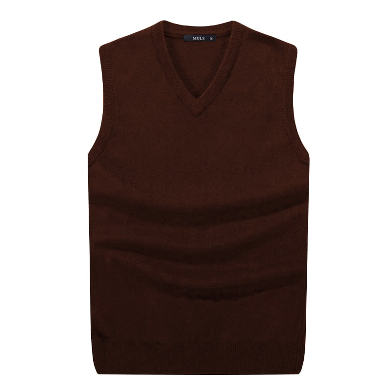 Business Casual Men's Solid V Neck Sleeveless Knitted Vest Sweater