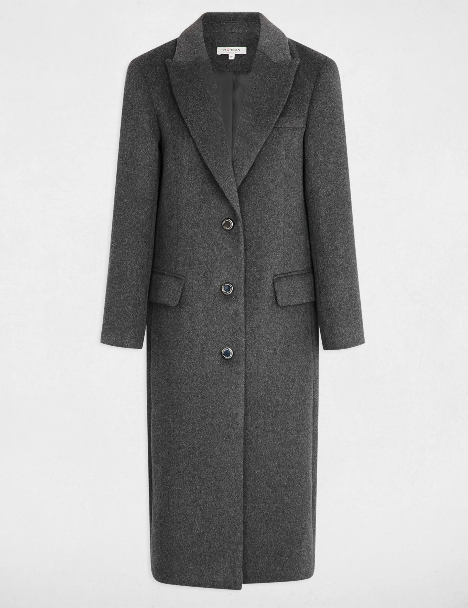 Buttoned long coat anthracite grey women