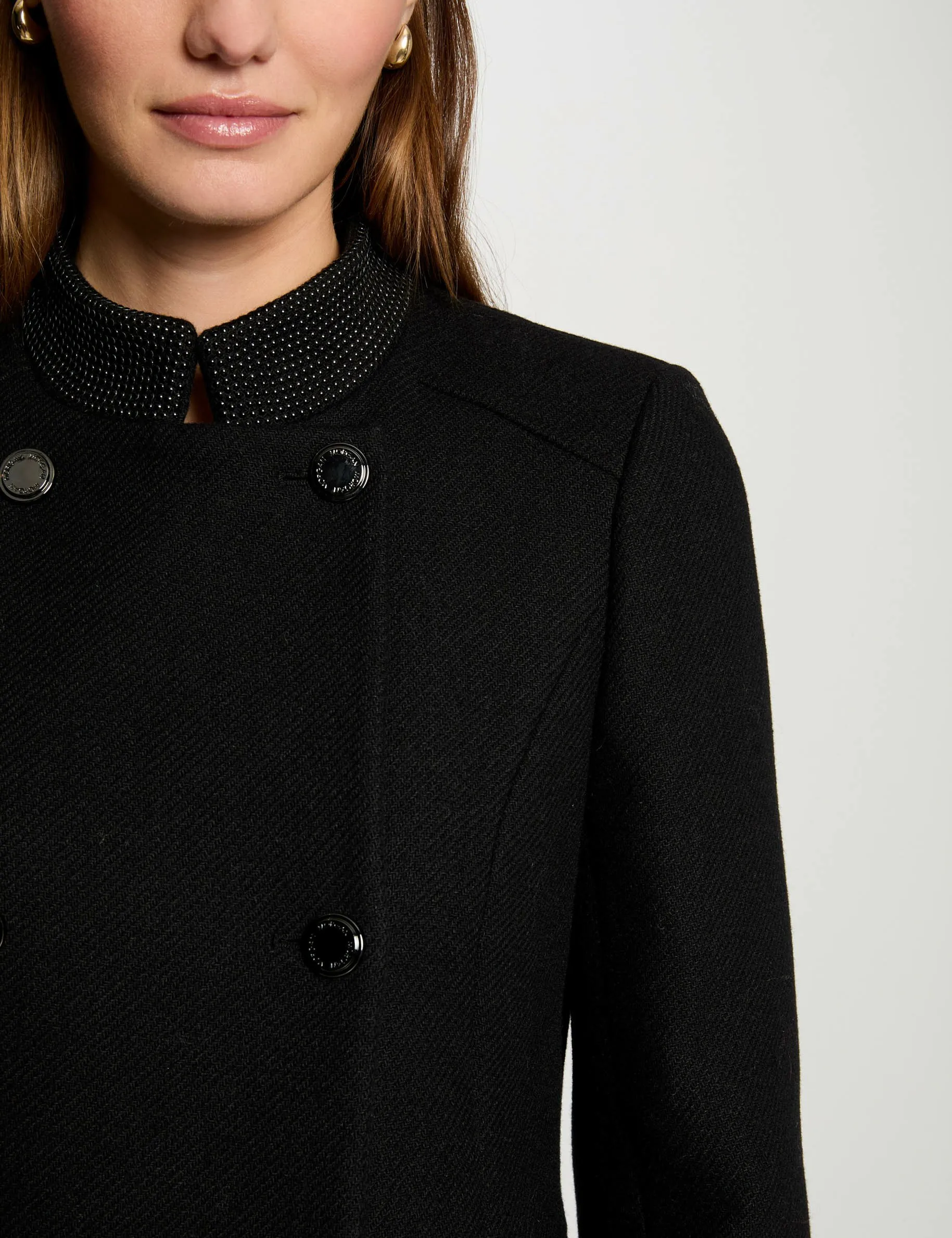 Buttoned long coat black women