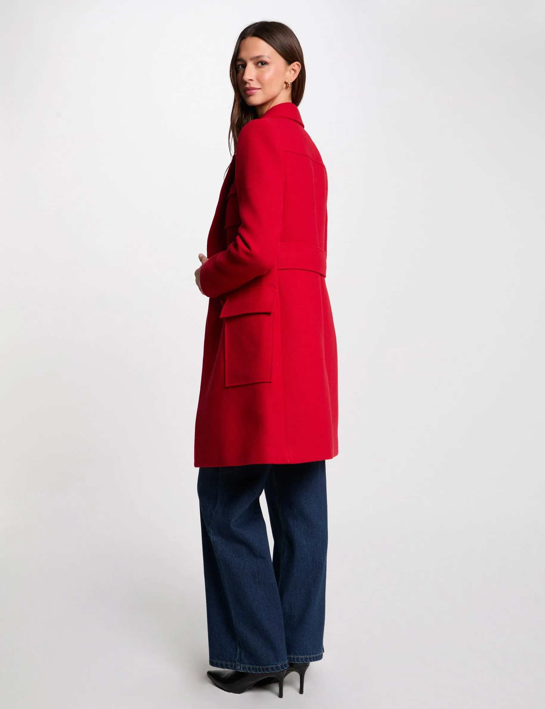 Buttoned long coat red women