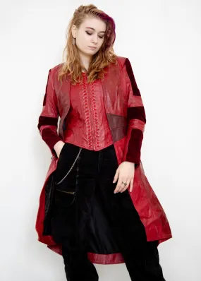 Buy Womens Scarlet Red Leather Trench Coat & Corset Jacket