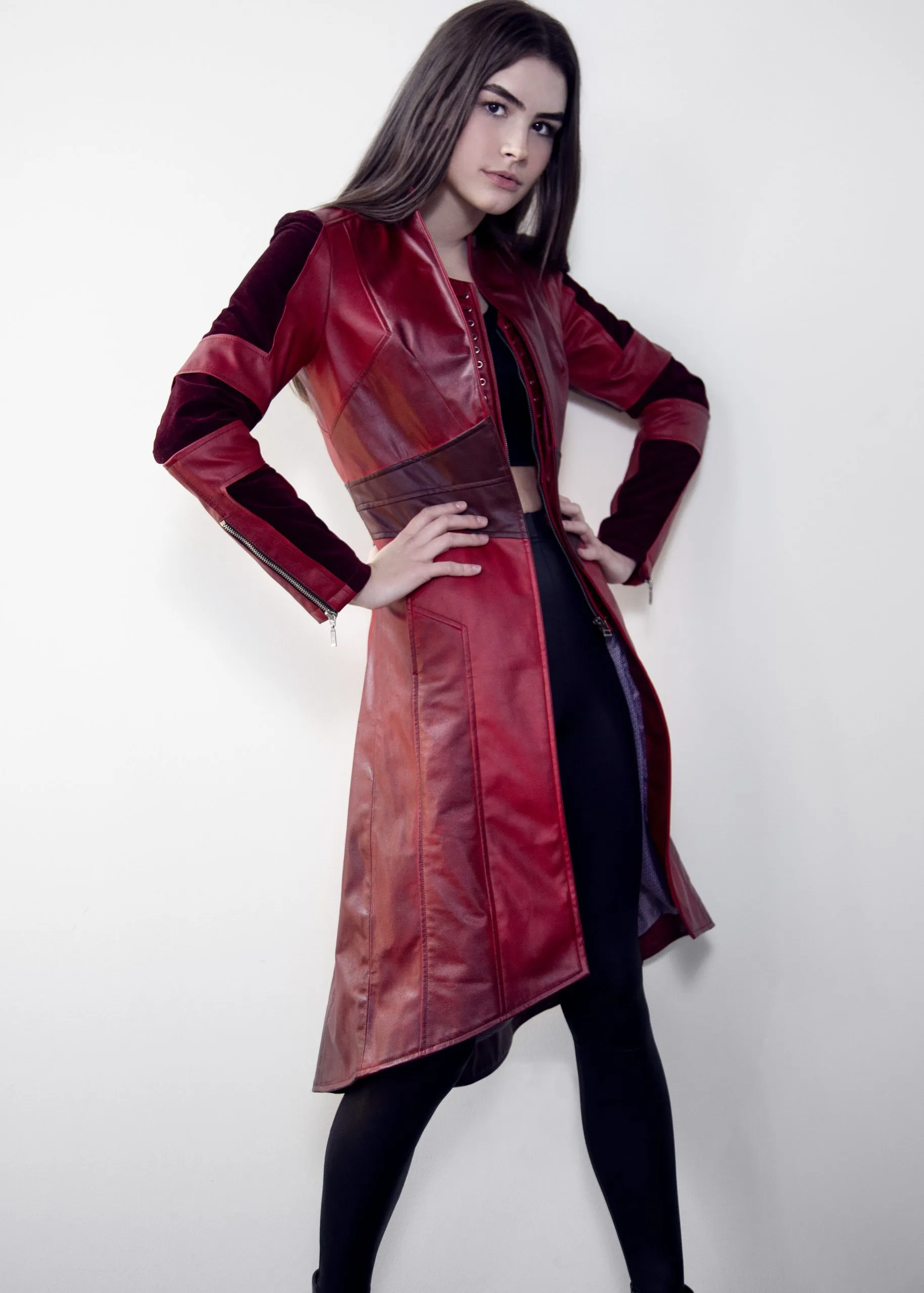 Buy Womens Scarlet Red Leather Trench Coat & Corset Jacket