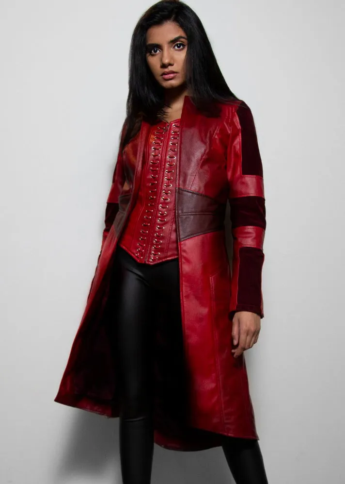 Buy Womens Scarlet Red Leather Trench Coat & Corset Jacket