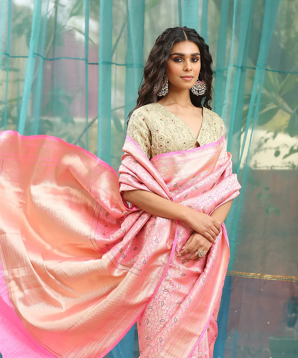 Candy Pink Handloom Pure Katan Silk Gul Kimkhab Banarasi Saree