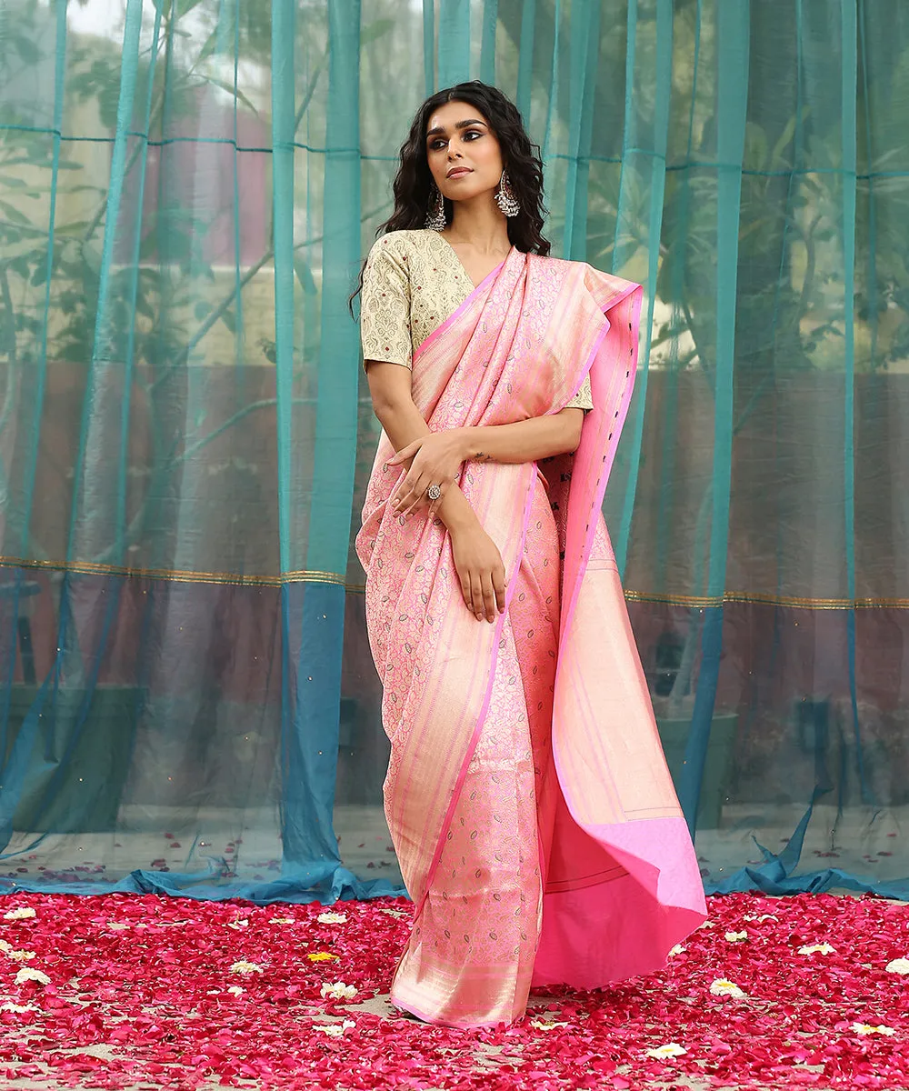 Candy Pink Handloom Pure Katan Silk Gul Kimkhab Banarasi Saree