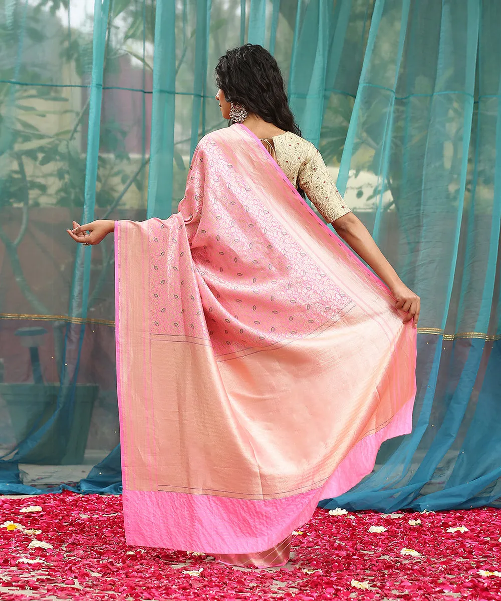 Candy Pink Handloom Pure Katan Silk Gul Kimkhab Banarasi Saree