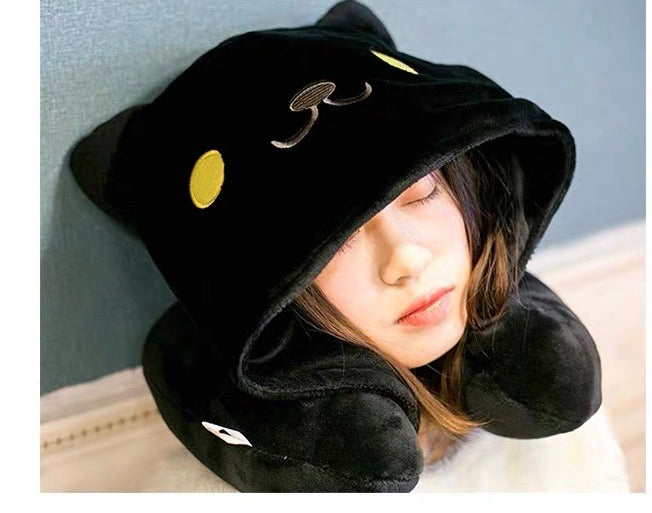 cat neko hooded U shaped pillow