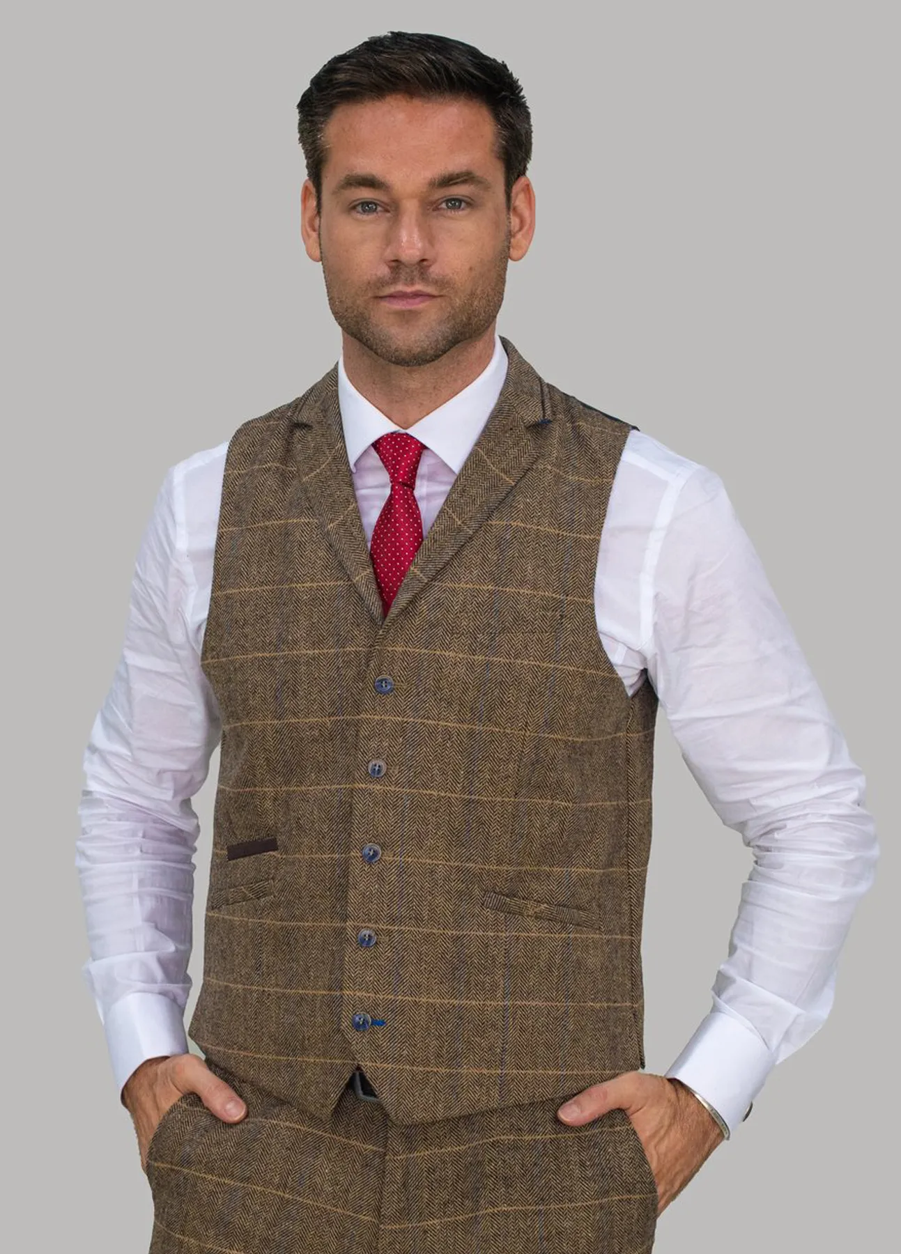 Cavani Albert Brown Check Tweed Waistcoat