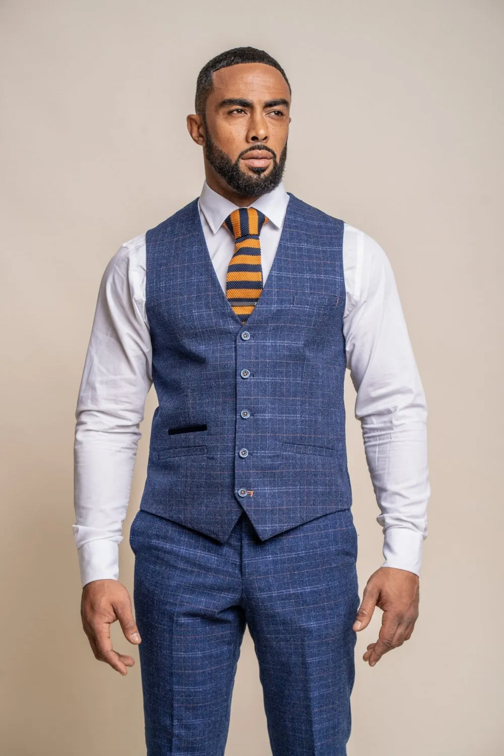 Cavani Kaiser Blue Tweed Check Waistcoat