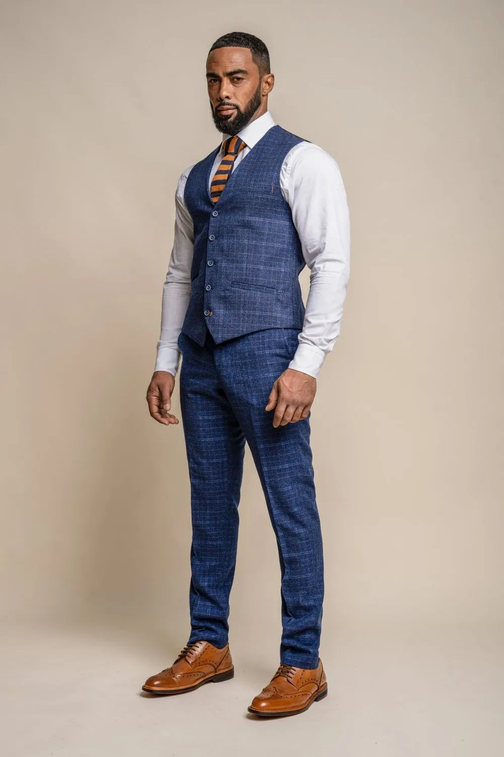 Cavani Kaiser Blue Tweed Check Waistcoat